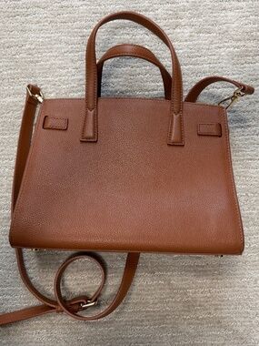 Quince Italian Leather Small Triple Compartment Satchel Cognac